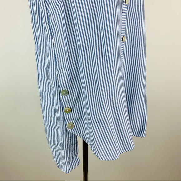 J. Jill Blue Striped Button Down Linen Shirt Medium - Picture 6 of 13